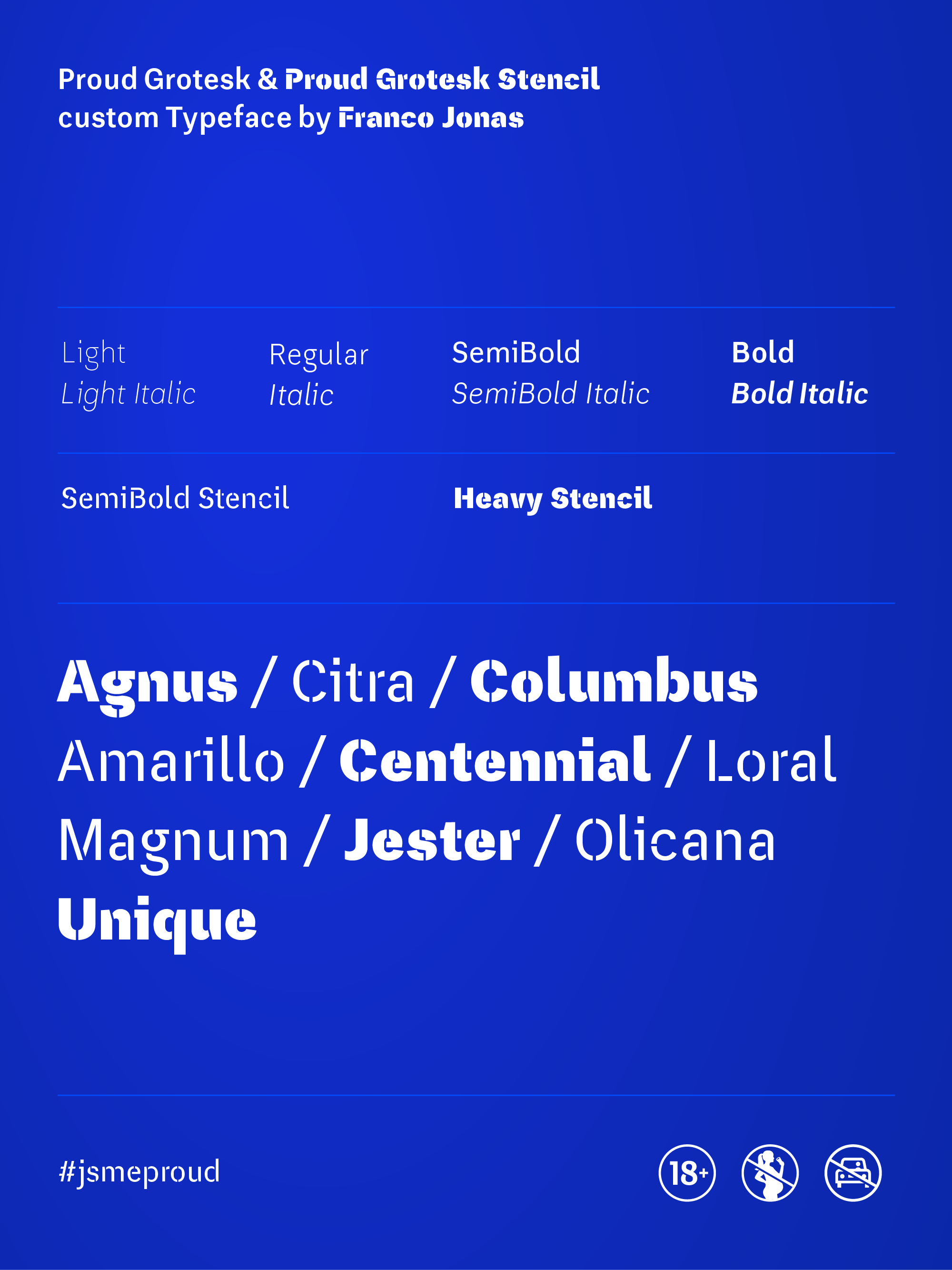 Proud Typeface layout showcase weights
