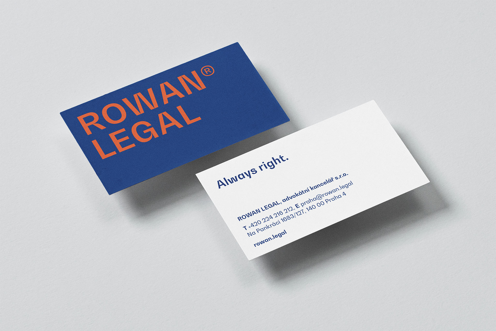 Rowan Legal Buisness cards Logo and Always right slogan