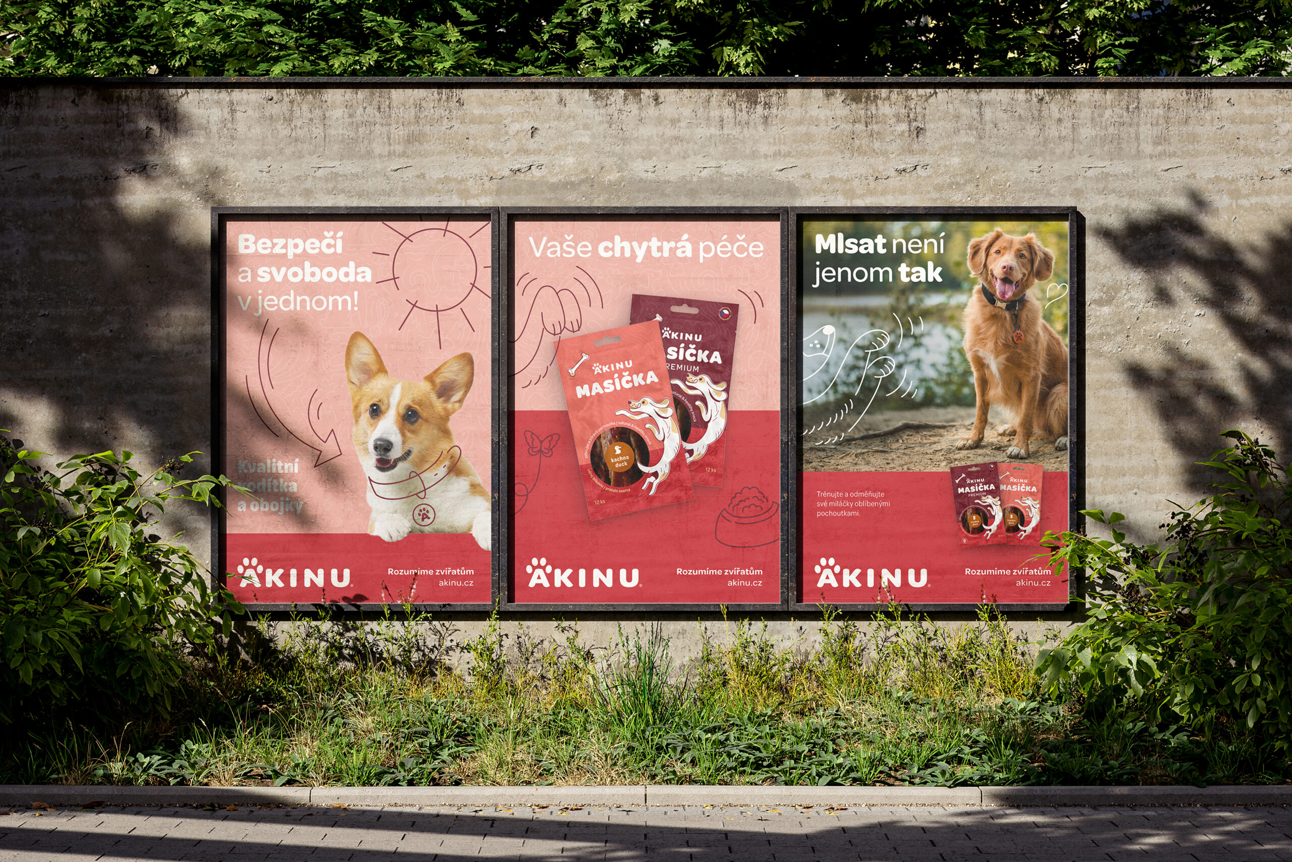 Akinu three posters on wall in the park mockup