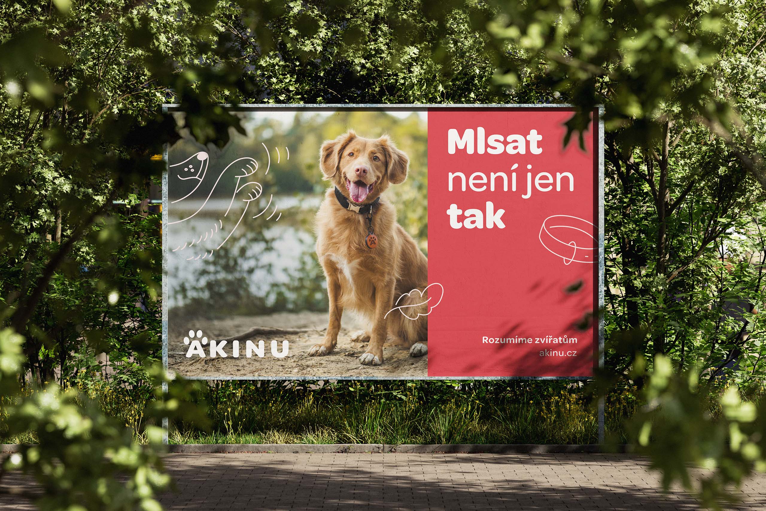 Akinu billboard landscape in park with dog and title mockup
