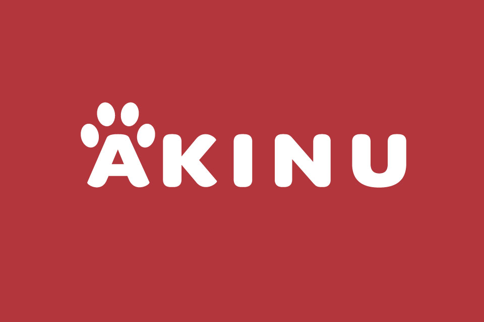 Akinu white logo on Akinu red background