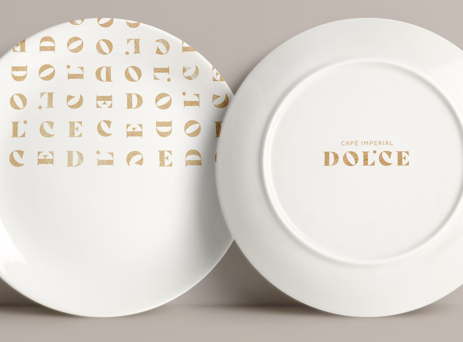 Café Imperial Dolce bílé talíře s potiskem rastru dolce